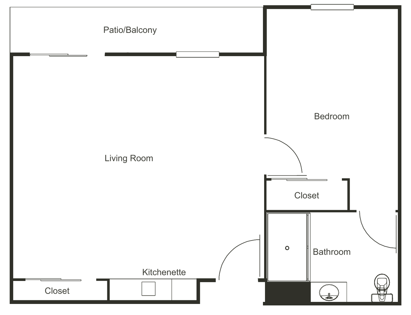 Floor plan of the One Bedroom Deluxe